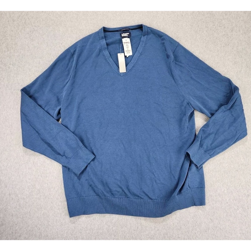 NEW Lands End sweater Mens Supima Cotton Pima V-Neck Pullover Size XL 46-48 Blue